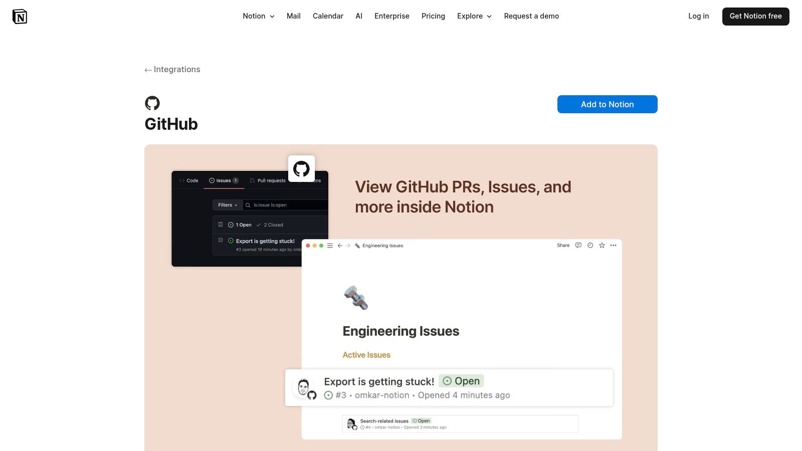 GitHub ↔ Notion (official integration page)