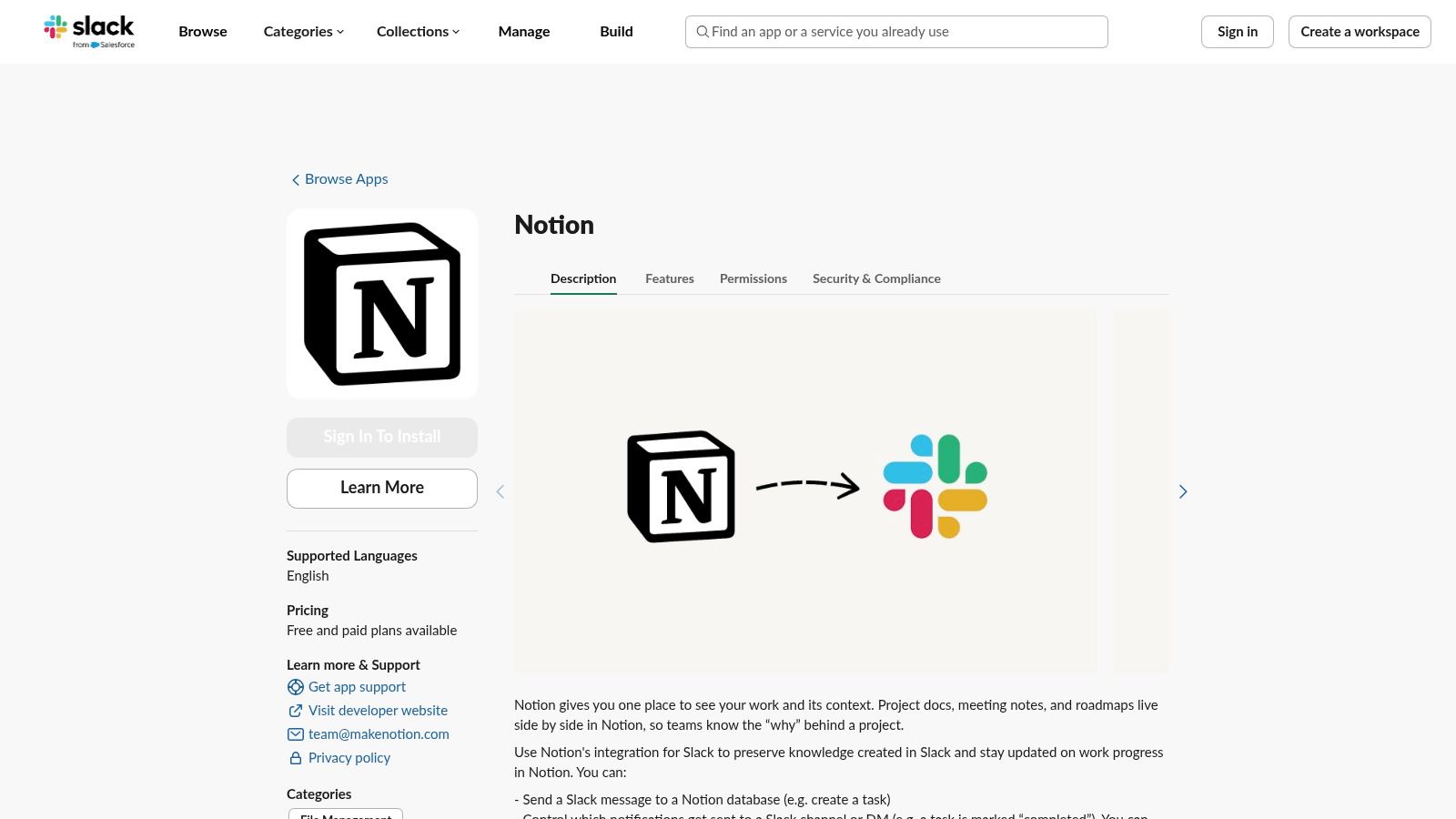 Slack Marketplace — Notion App (official)