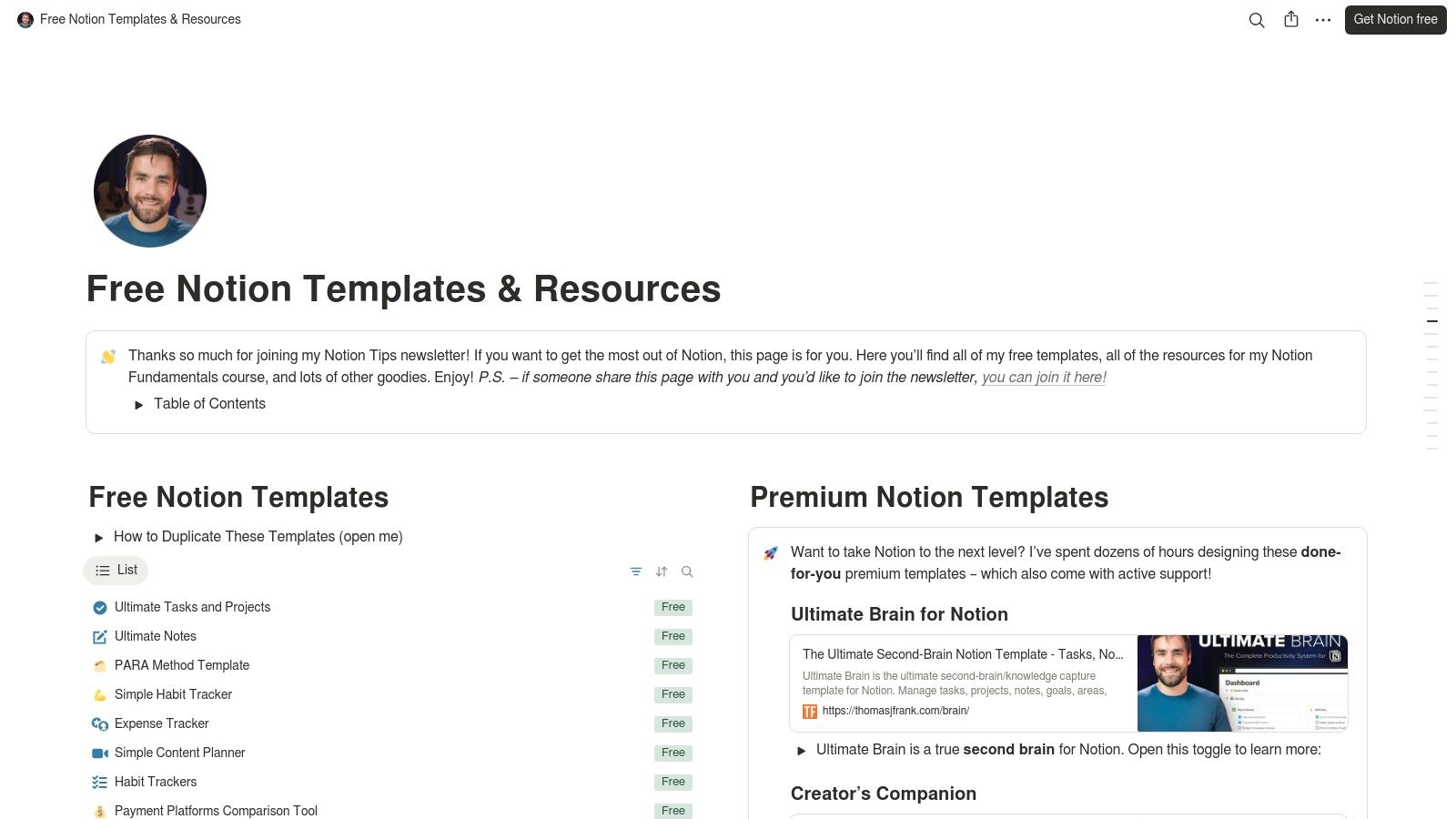 Thomas Frank – Notion Templates & Resources