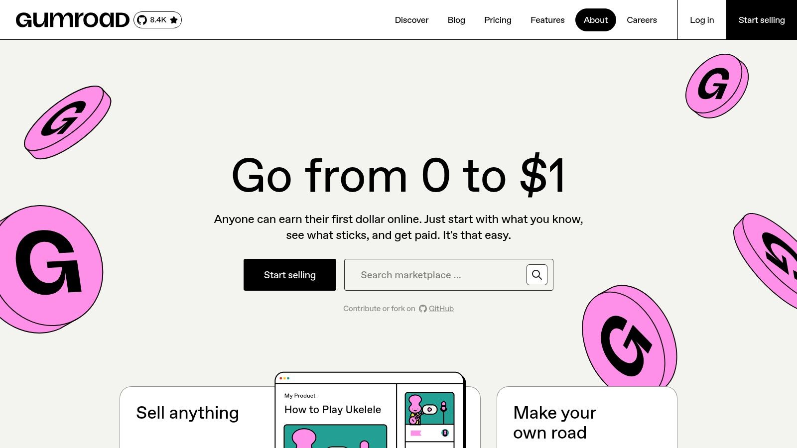 A person using a laptop to browse an online selling platform, representing the Gumroad marketplace for digital products like Notion templates.