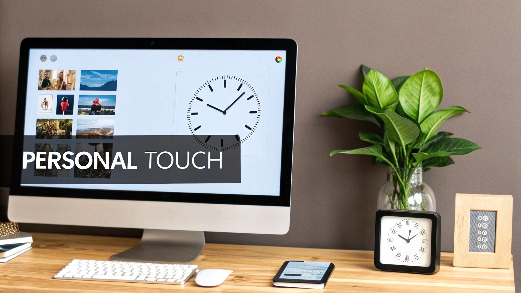 A personalized Notion home page featuring a calming cover image and custom widgets for weather and a clock.