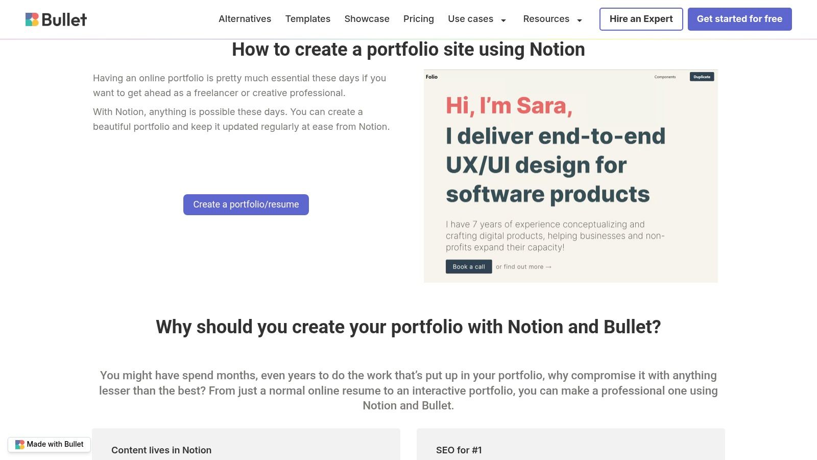 Portfolio Using Notion (Bullet.so)