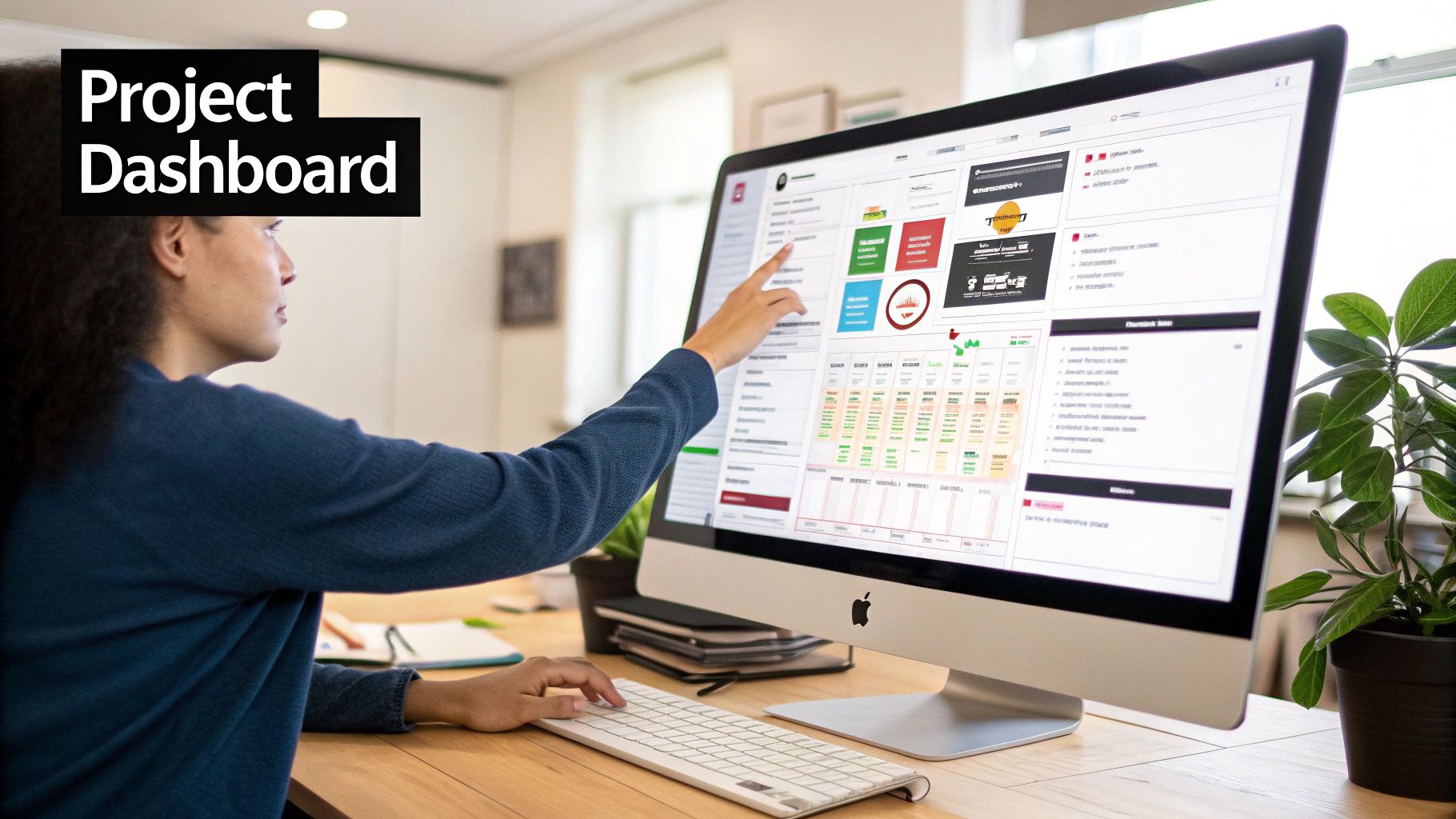 A central project dashboard in Notion showing various linked database views like Kanban boards and calendars.