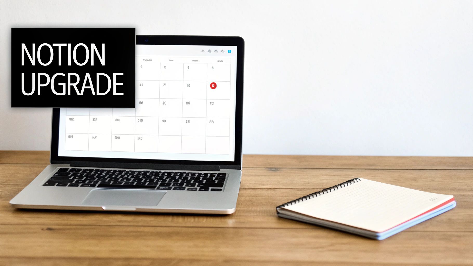 A person working on their Notion schedule template on a laptop, with a calendar and task list visible on the screen.