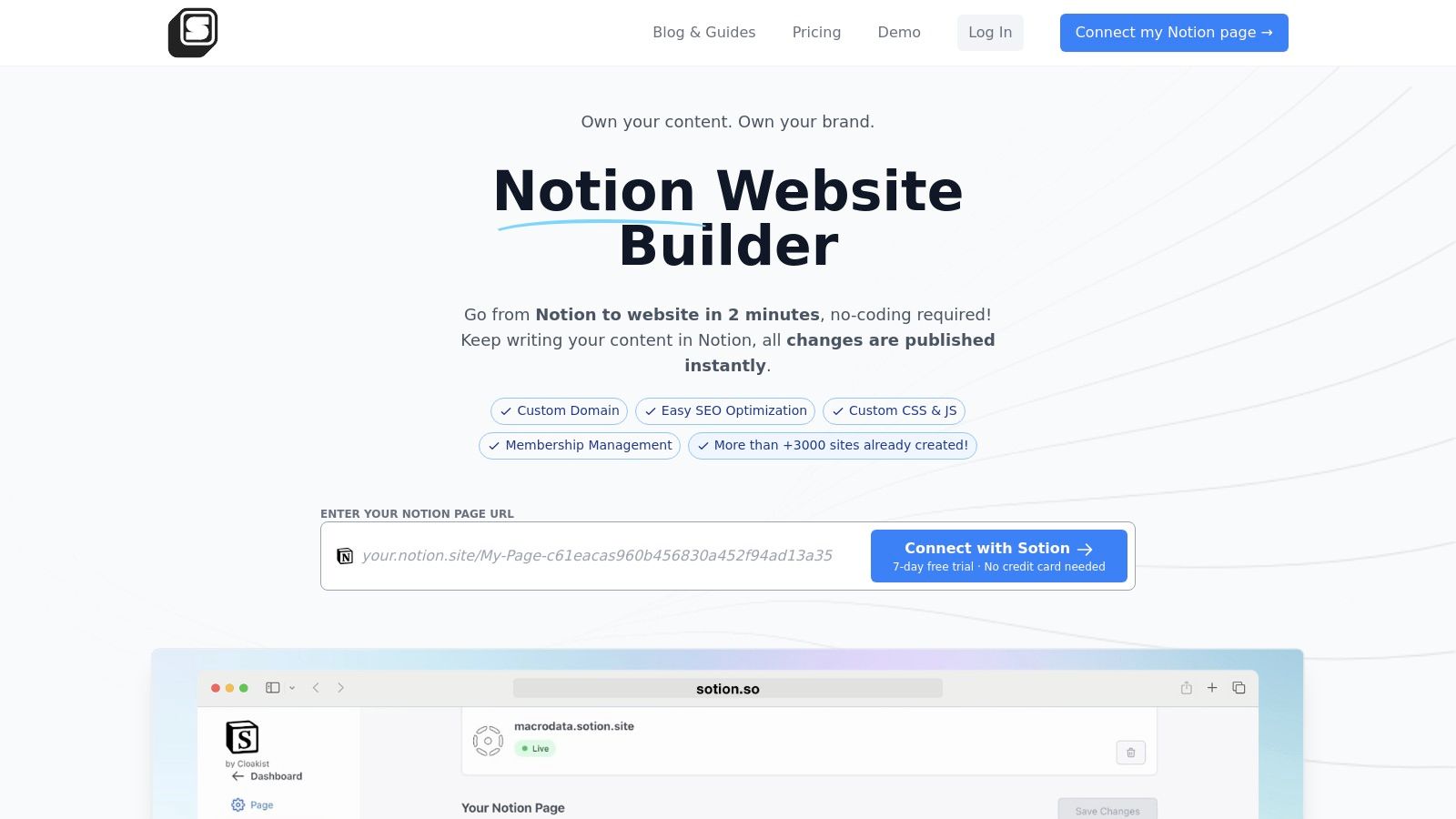 Sotion.so (Notion → Website builder with memberships)