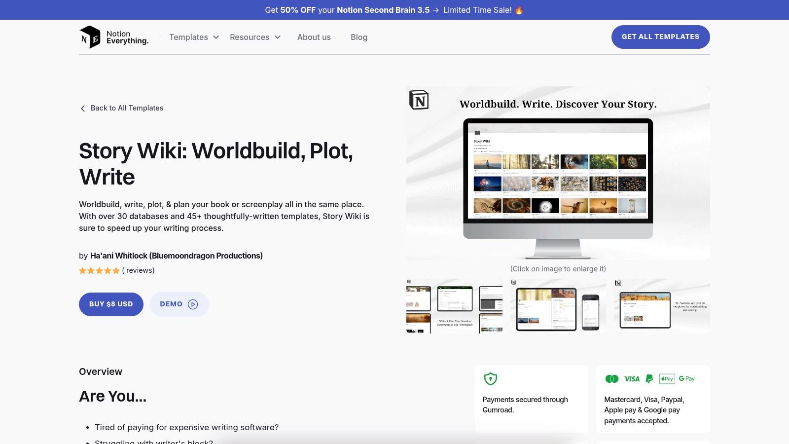 Story Wiki: Worldbuild, Plot, Write (Notion Everything)