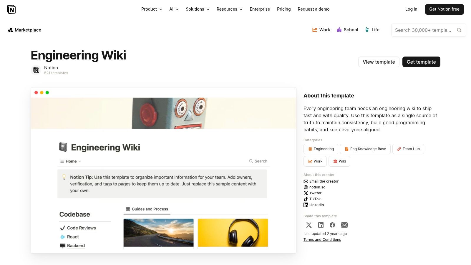 Engineering Wiki (official Notion template)