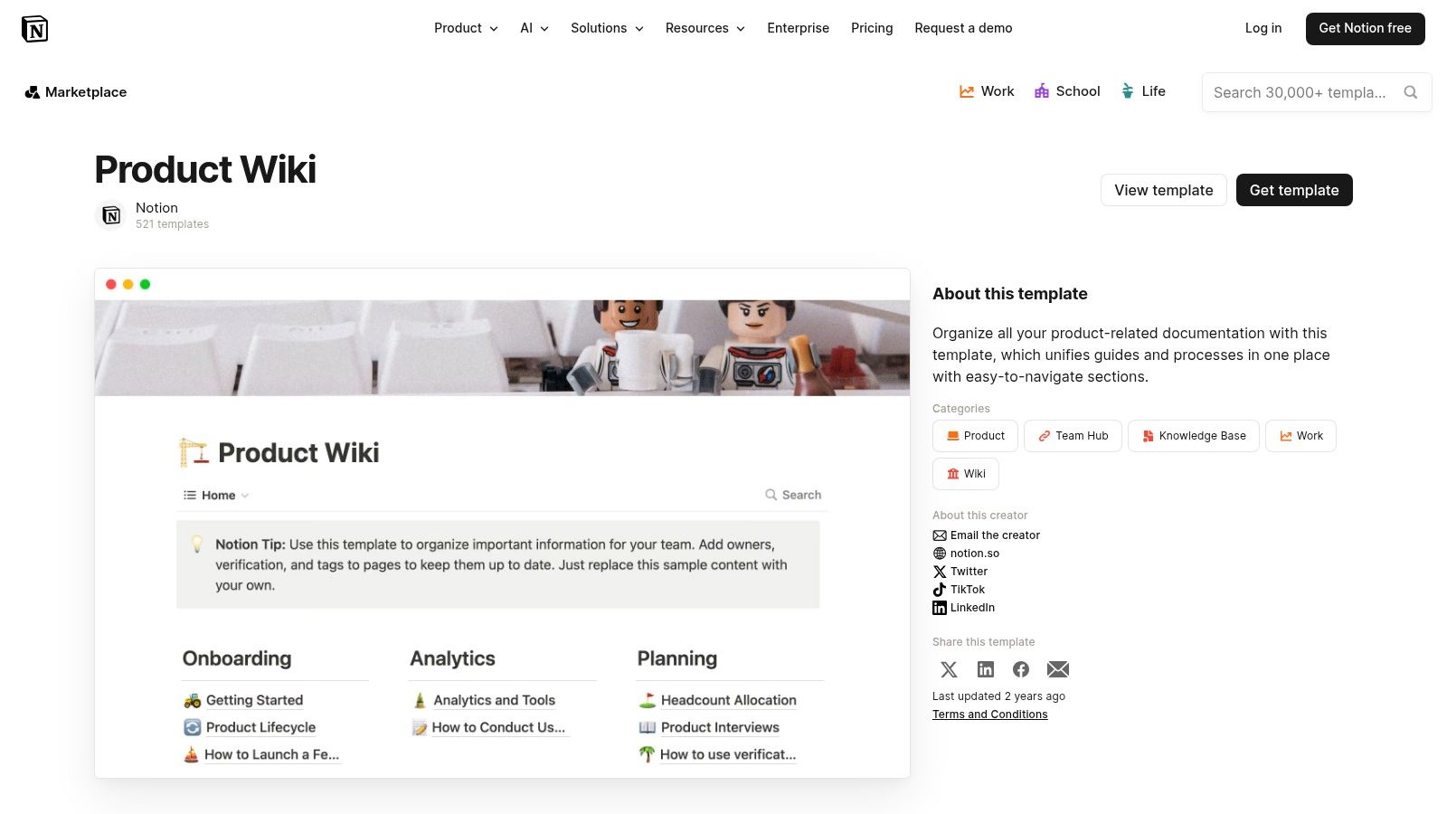 Product Wiki (official Notion template)