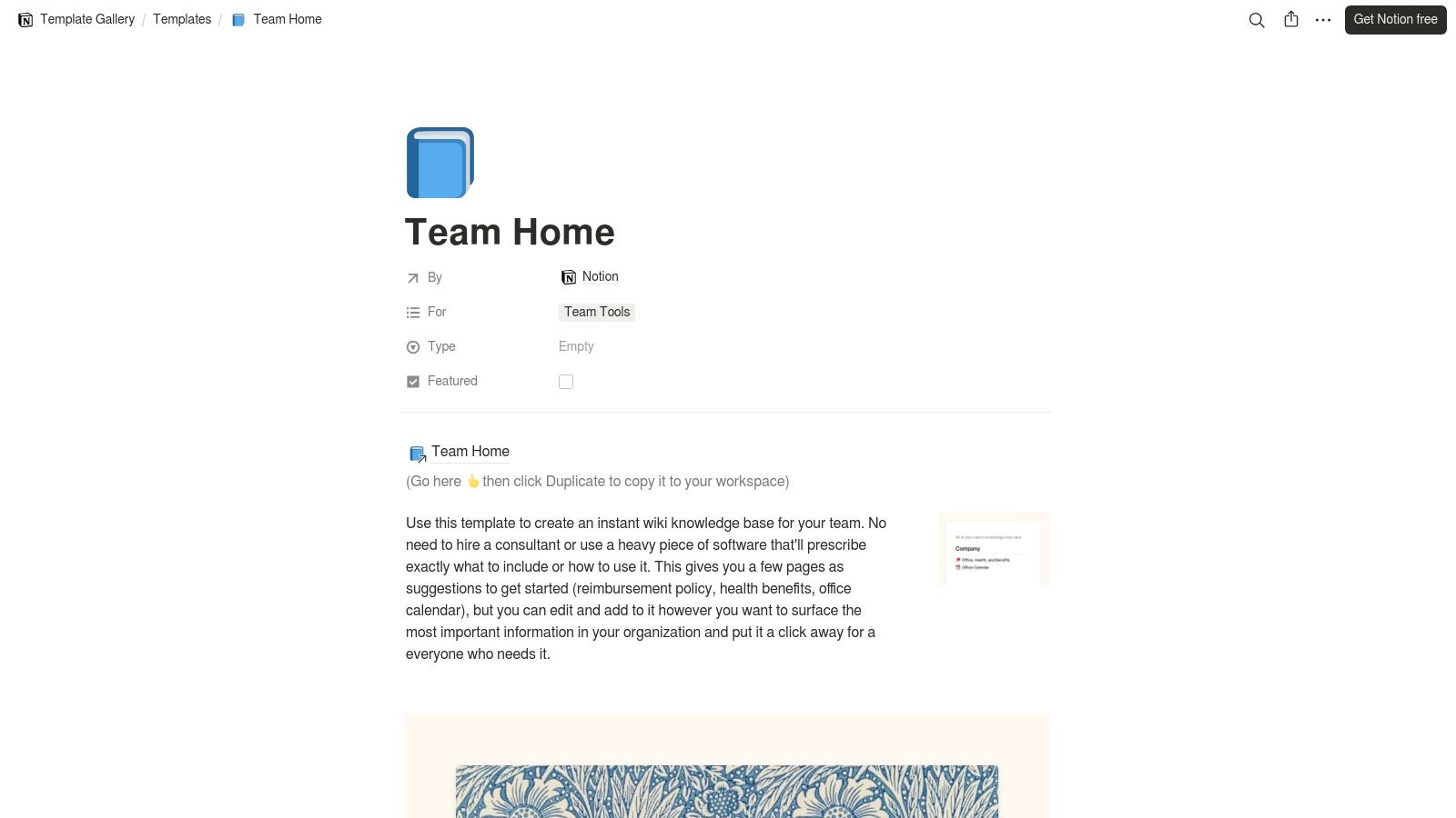 Team Home (Notion-made public template page)