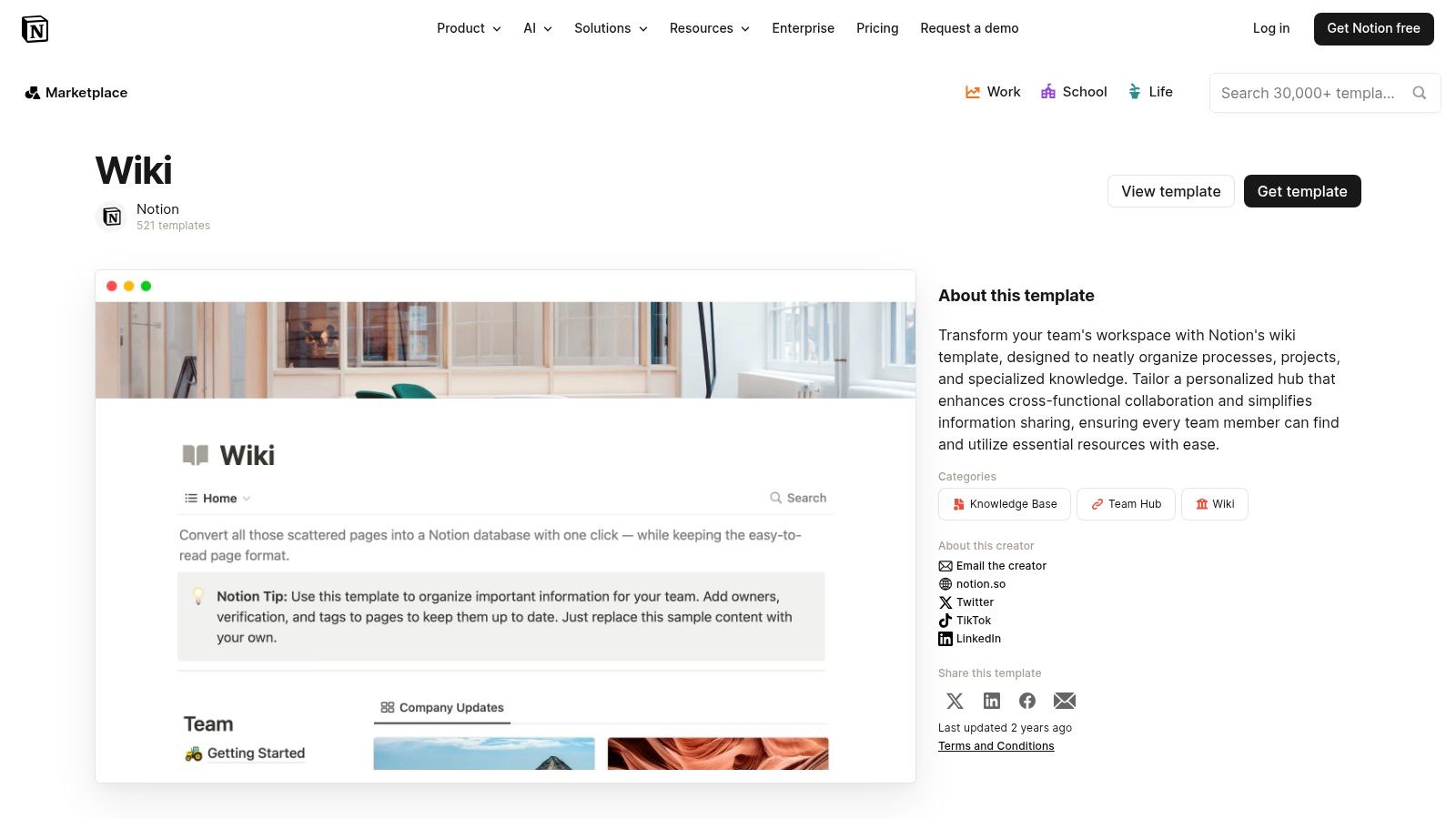 Team Wiki (official Notion template)