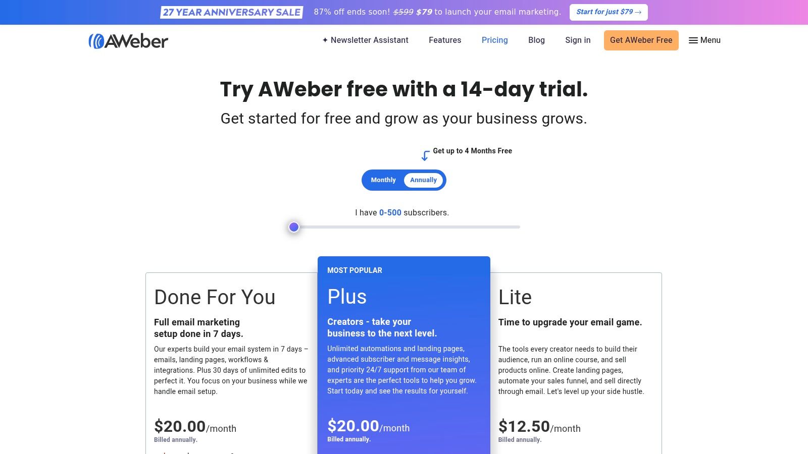 AWeber Pricing Plans