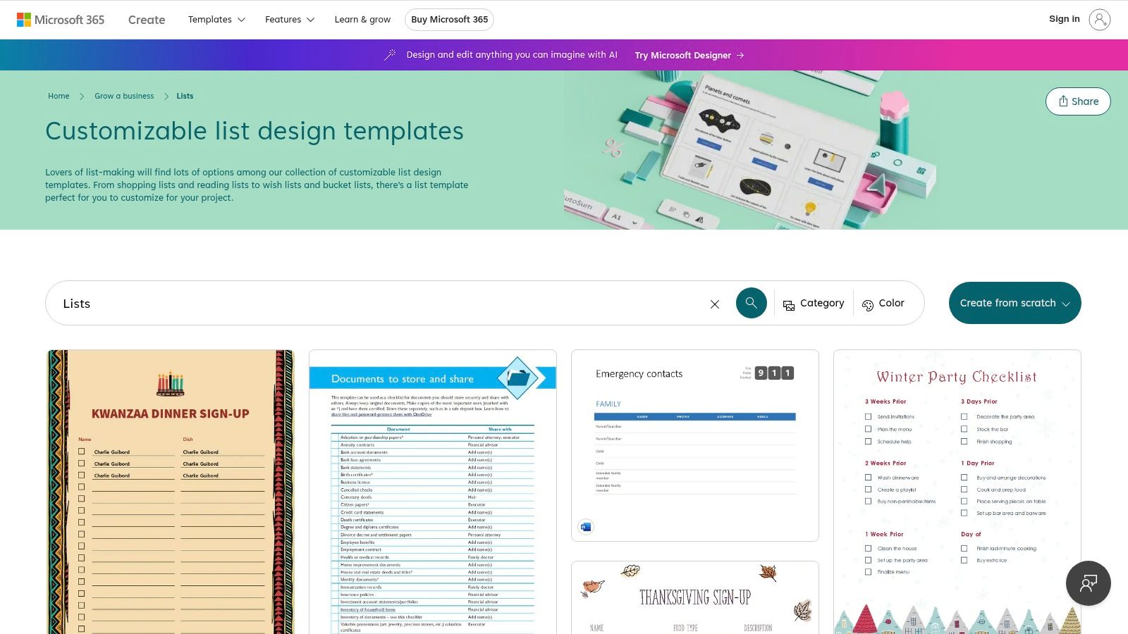 Microsoft Create (Excel/Office templates)
